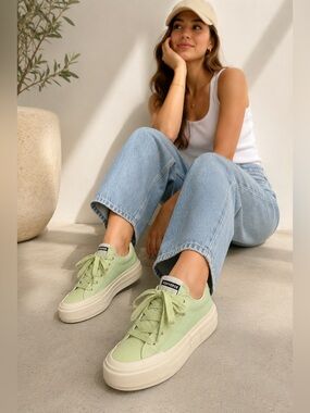 Converse All Star Green/Beige Canvas Low Top Lace-Up Sneakers Women’s US 8